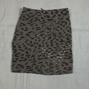 Kardashian Kollection Pencil Skirt Womens XS Gray Leopard Studded Stretch Zipper